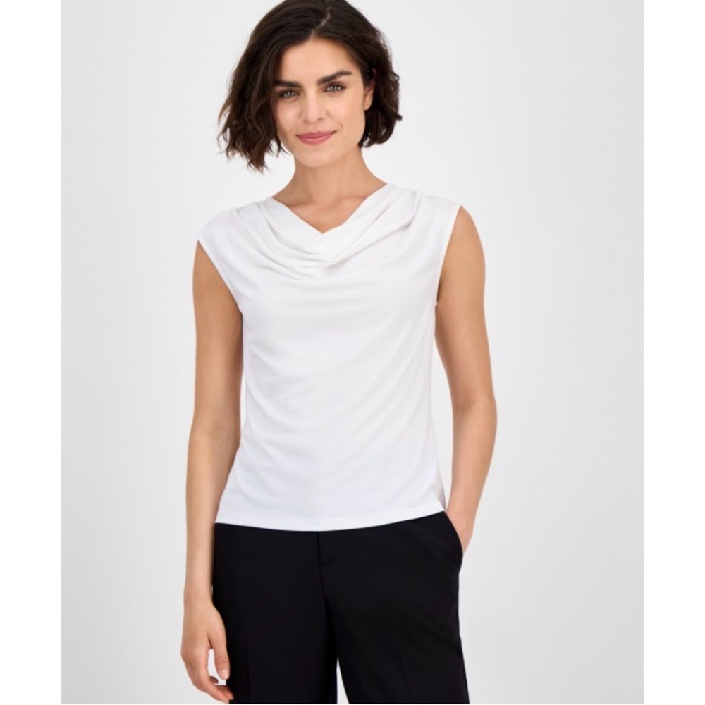 INC International Concepts White Cowlneck Sleeveless Top